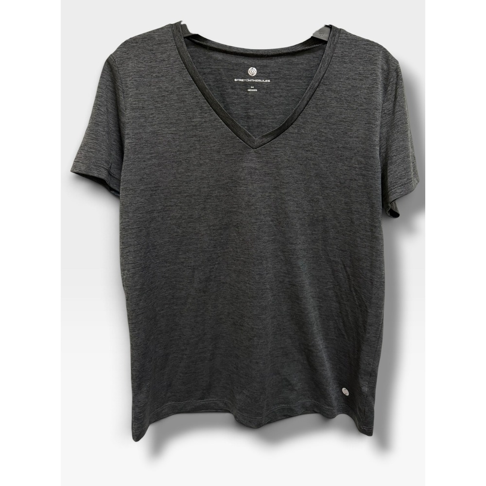 Stretchtherules Womens Charcoal Gray V Neck Short Sleeve Activewear Tee M